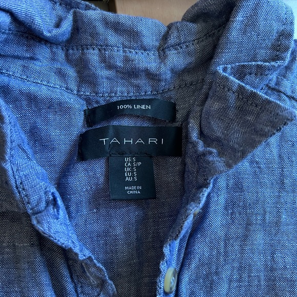 Tahari | 100% Linen Chambray Shirt Dress - Picture 5 of 5